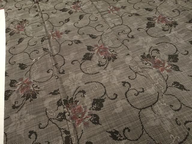  平和屋着物●本場大島紬 純泥染 手織り 一元7マルキ 花唐草文 岡江武美作 証紙付き 正絹 ck 紬 着物