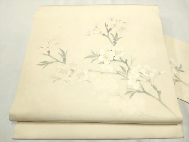 平和屋着物 塩瀬 九寸名古屋帯 手描き 枝梅文 正絹 hy