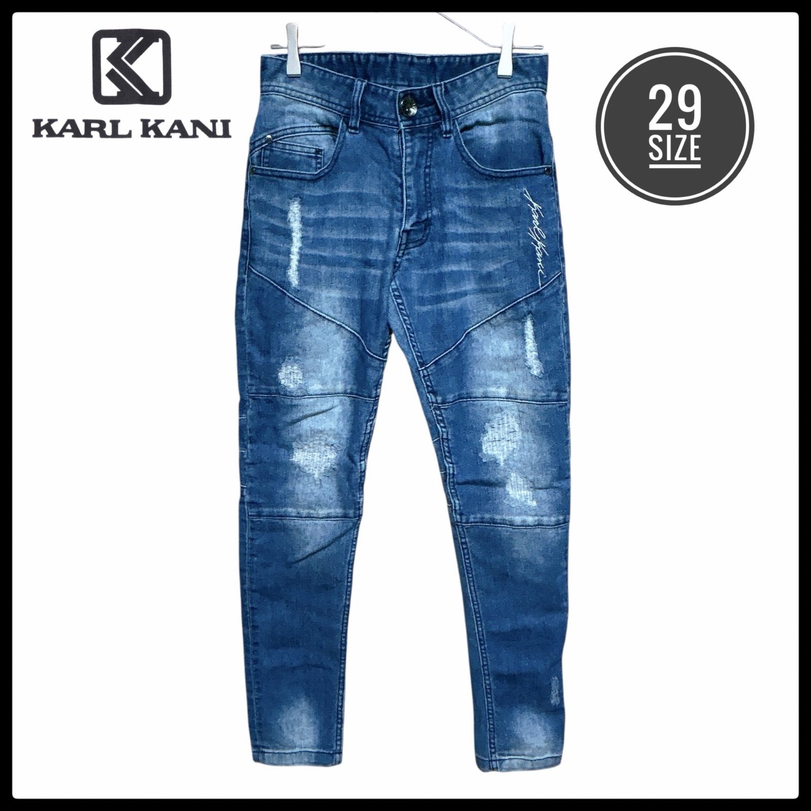 カールカナイデニム USA製 90s KARL KANI Denim Cargo Pants 青 W30 カールカナイ デニム