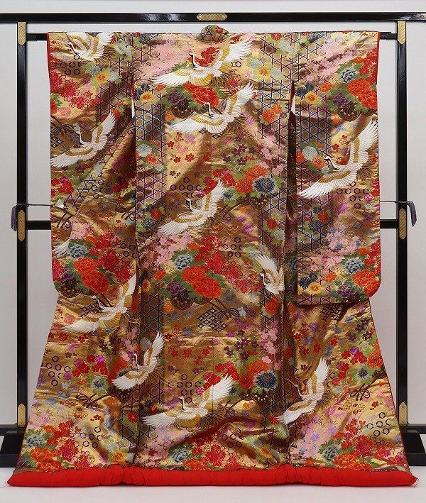 色打掛 豪華絢爛 現代風 緻密 鶴 花車 桜正絹 b 7442