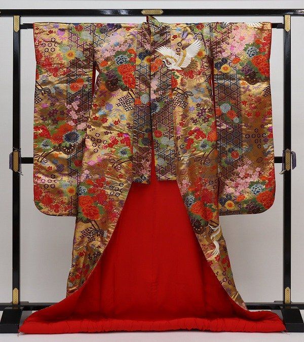 色打掛 豪華絢爛 現代風 緻密 鶴 花車 桜正絹 b 7442