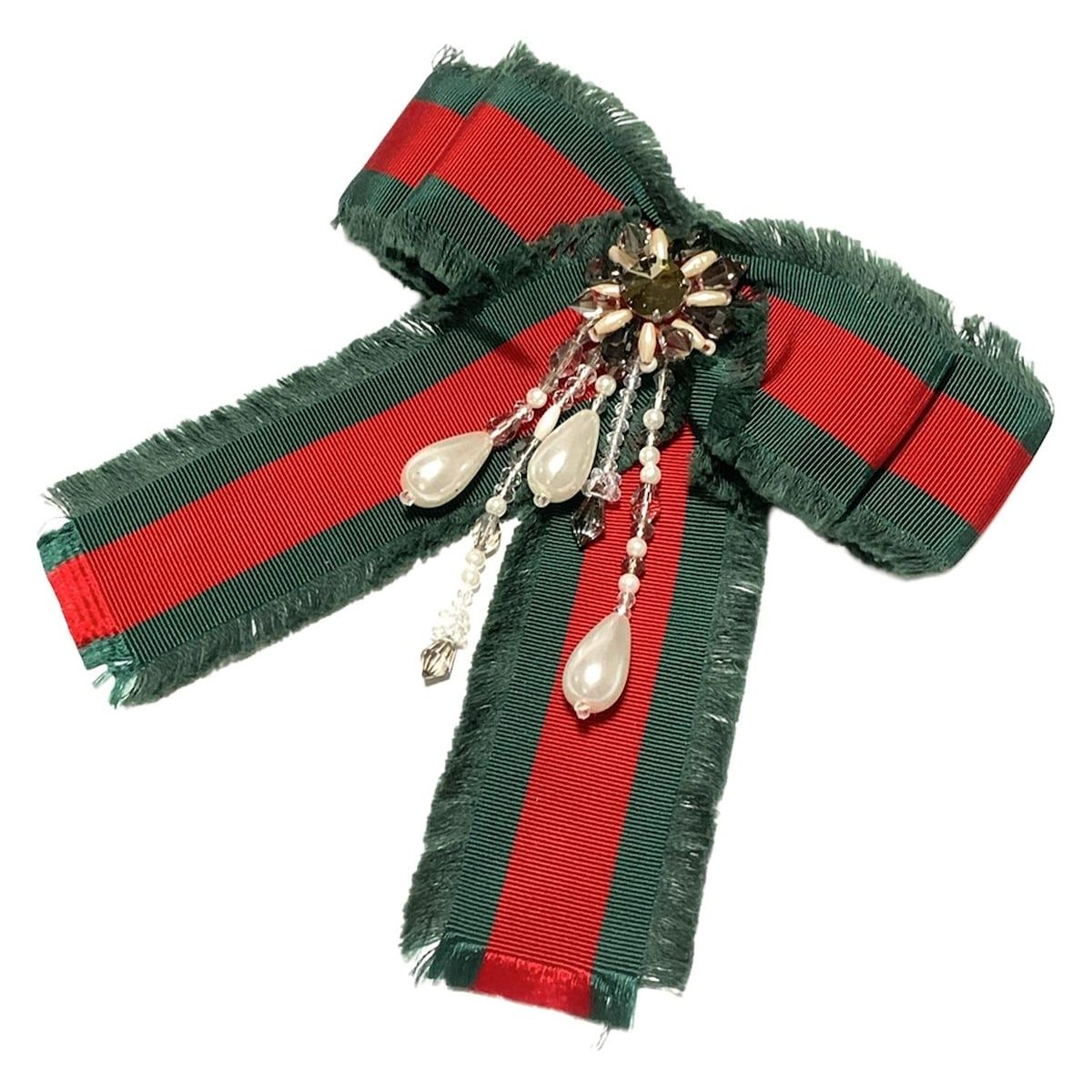 。GUCCI ウェブリボン ブローチ GUCCI(グッチ) ブローチ ウェブリボン ブローチ コットン グリーン