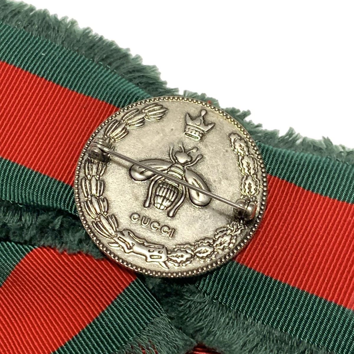 GUCCI(グッチ) ブローチ ウェブリボン ブローチ コットン グリーン