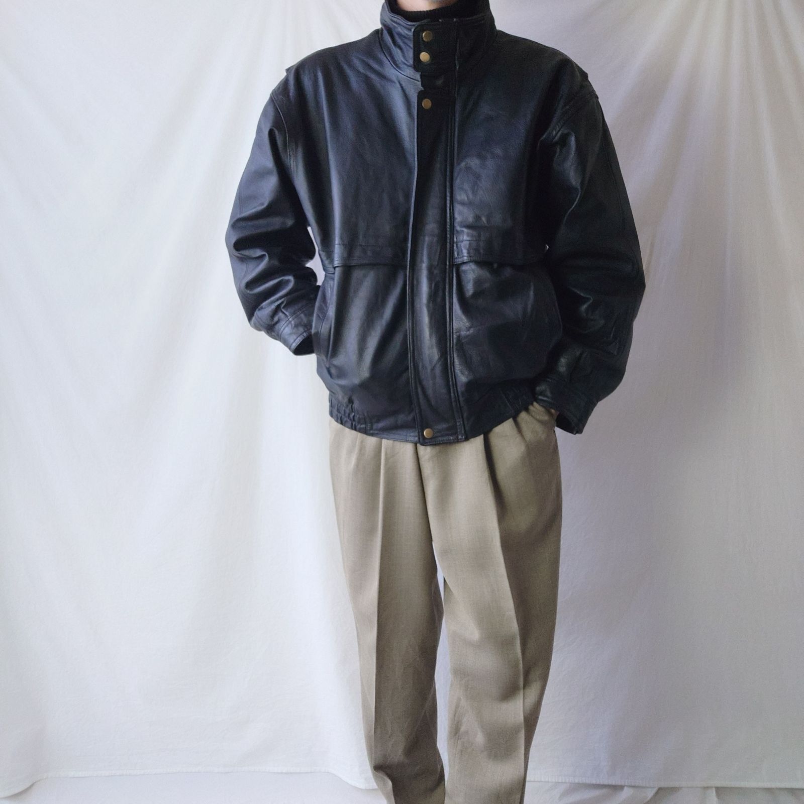 90s】PELLE CUIR レザージャケット ブラック 黒 短丈 ショート丈