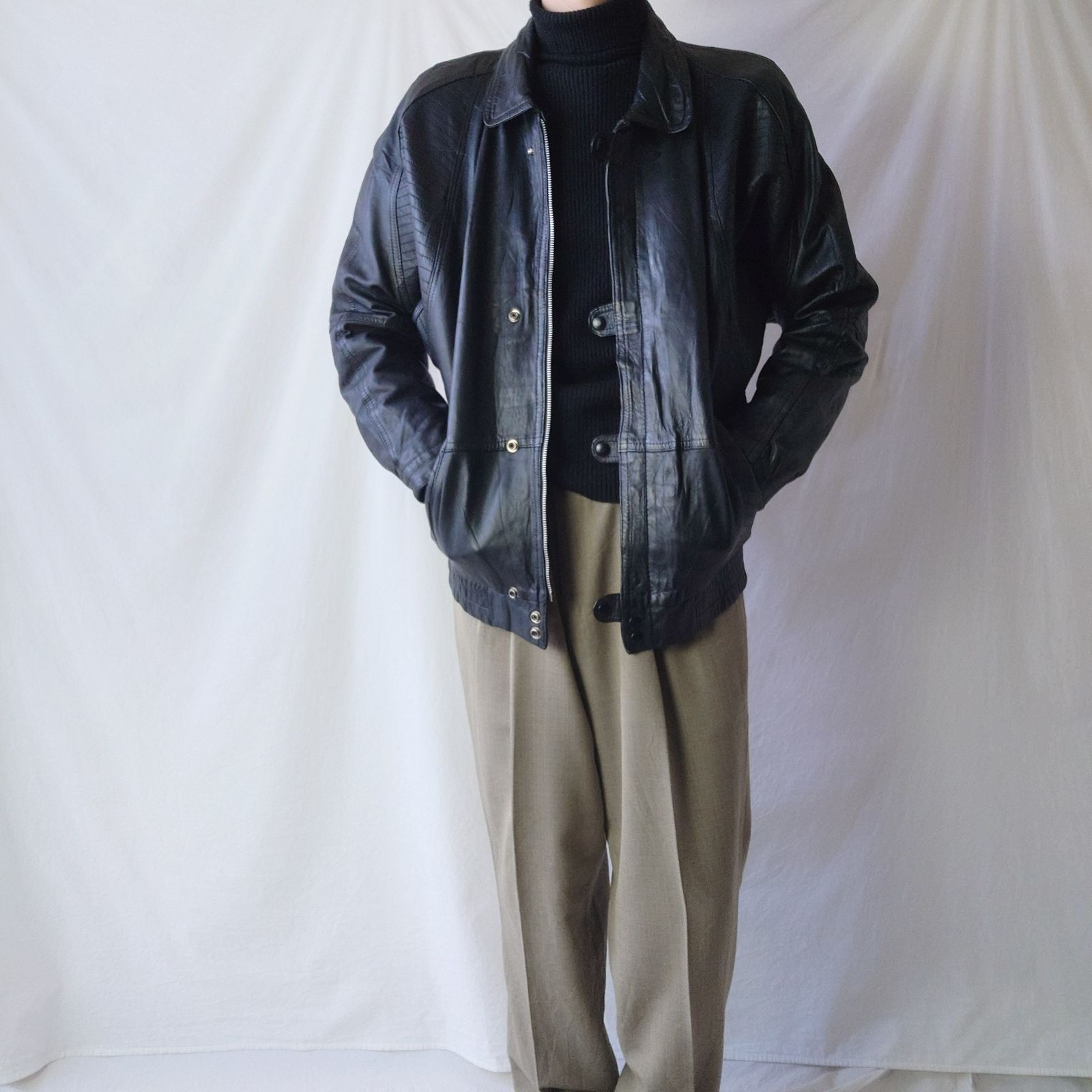 ユーロ古着】レザージャケット ブラック 黒 短丈 ショート丈 ブルゾン