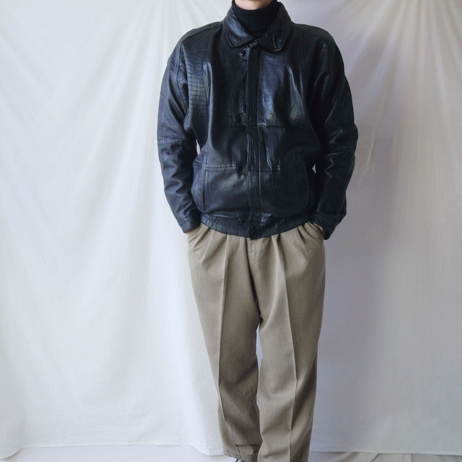 ユーロ古着】レザージャケット ブラック 黒 短丈 ショート丈 ブルゾン