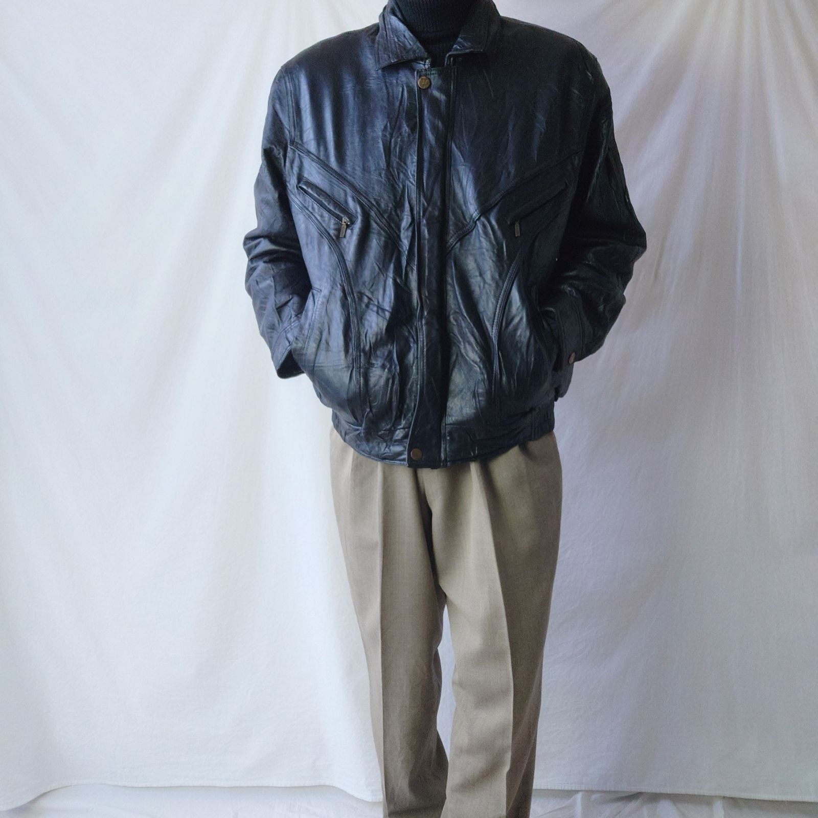ユーロ古着】レザージャケット ブラック 黒 短丈 ショート丈 ブルゾン