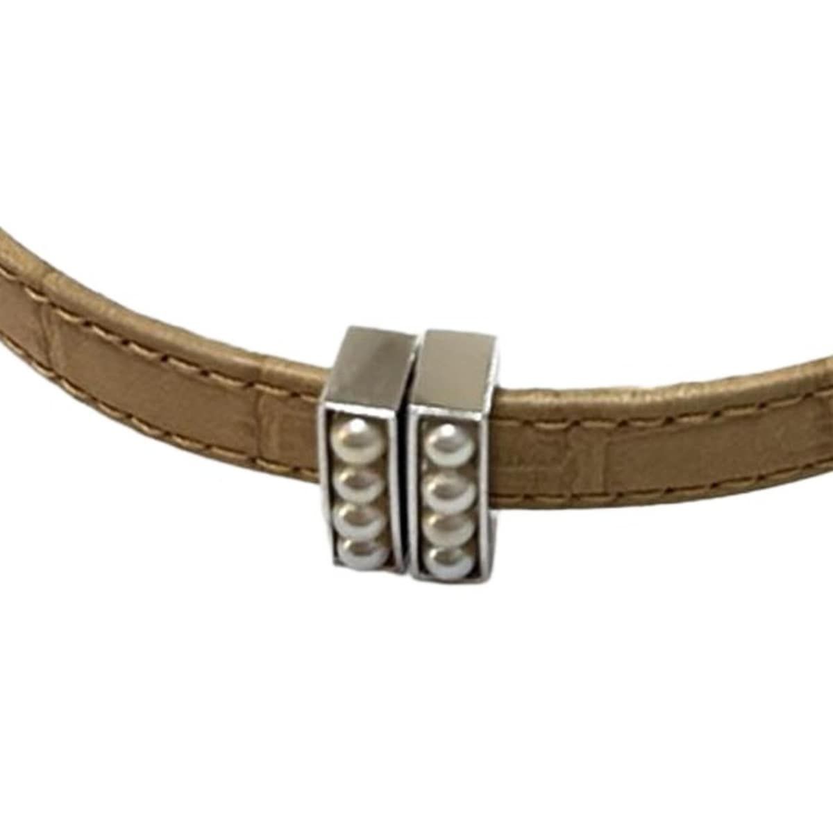 mikimoto ミキモト 小物 ベージュ シルバー アイボリー 腕時計替えベルト パール レザー