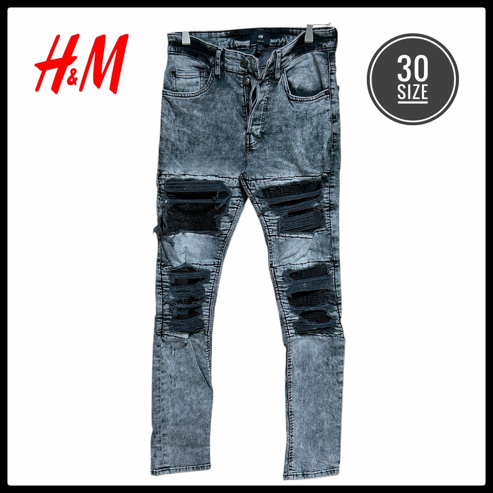 H&M エイチアンドエム ケミカルウォッシュ ダメージ加工 クラッシュ 