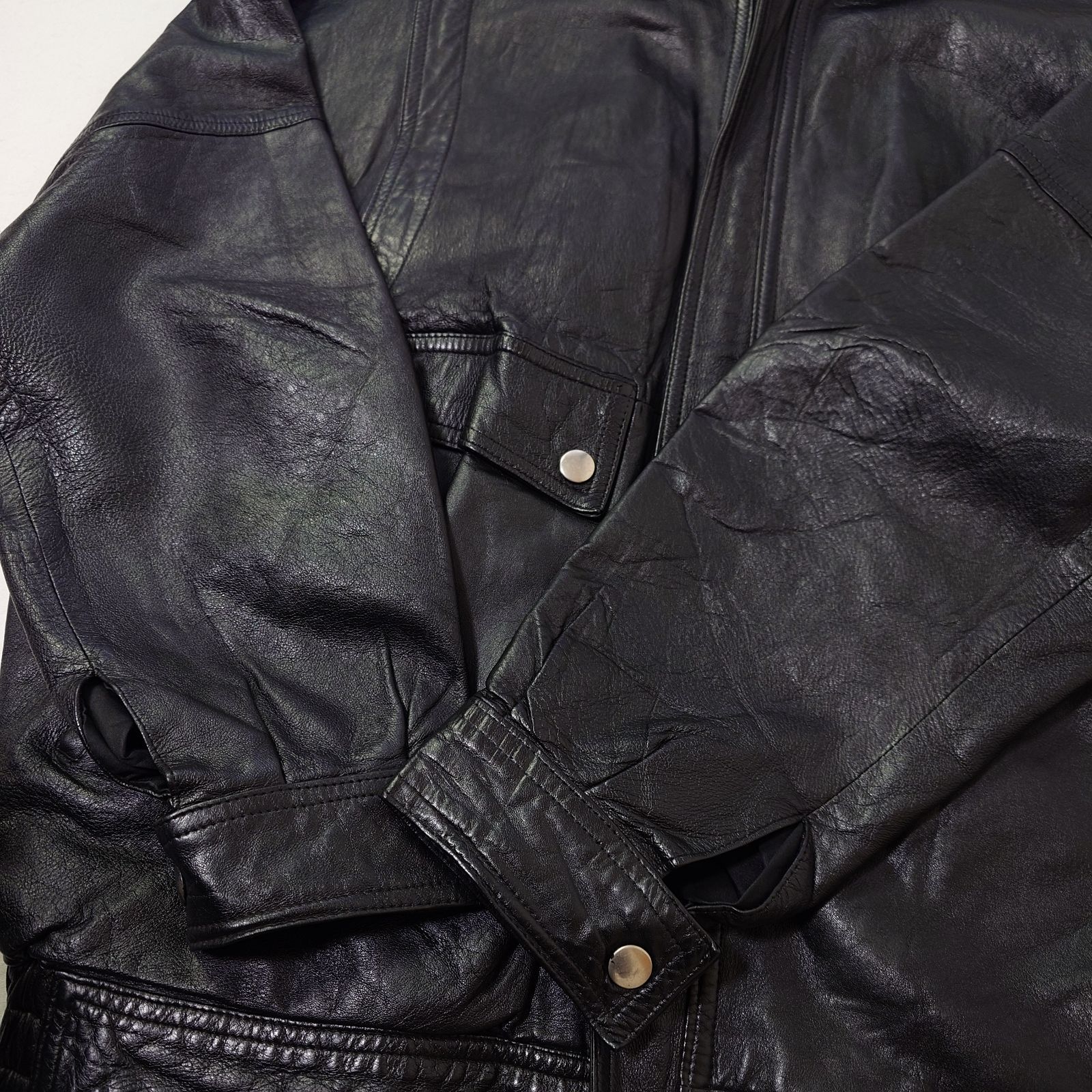 フランス ユーロ 90s 短丈 本革 ライダースジャケット ダブル ブラック