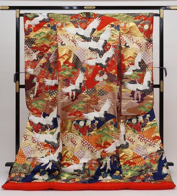 色打掛 鶴 松 藤 菊 織物 最 正絹 b 7443