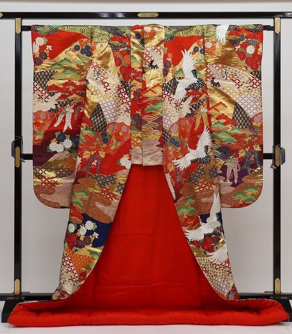 色打掛 鶴 松 藤 菊 織物 最 正絹 b 7443