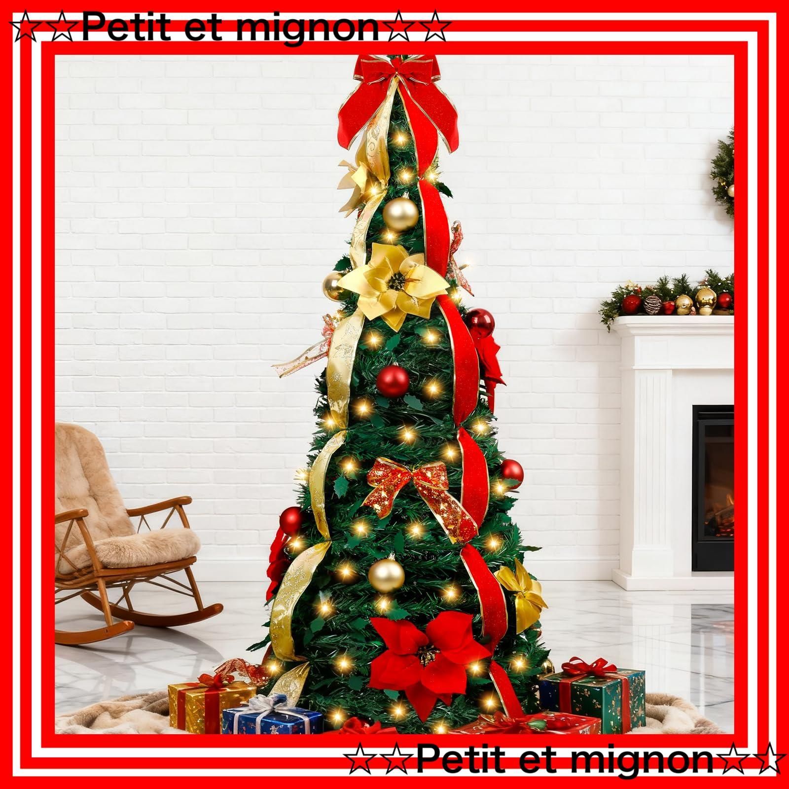 ポップアップ式 ツリー キラキラ 飾り 雰囲気がいっぱい 組み立て簡単 おしゃれ 松ぼっくり 豪華37点セット ファイバーツリー 折りたたみ式 飾り花付き 13本飾りリボン付き ボー