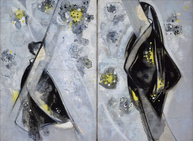 西村 計雄「Kimono（パリ近代美術館買上作品下絵）」油絵・P6号並列