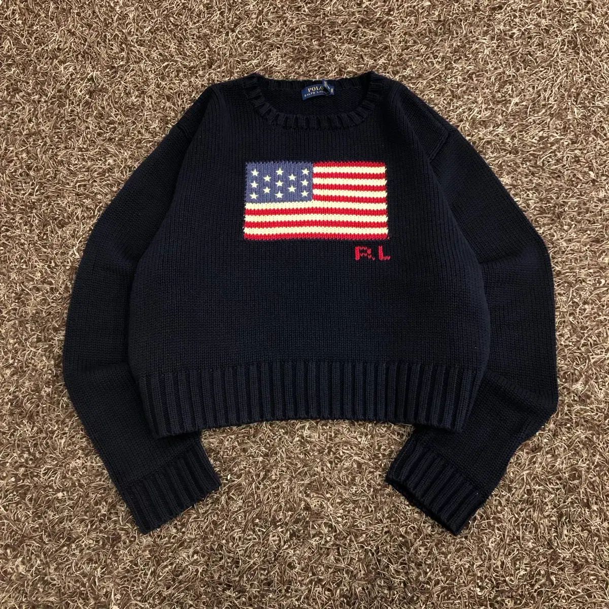 XL ポロ ラルフローレン 星条旗 ネイビー クロップド ニット - メルカリ