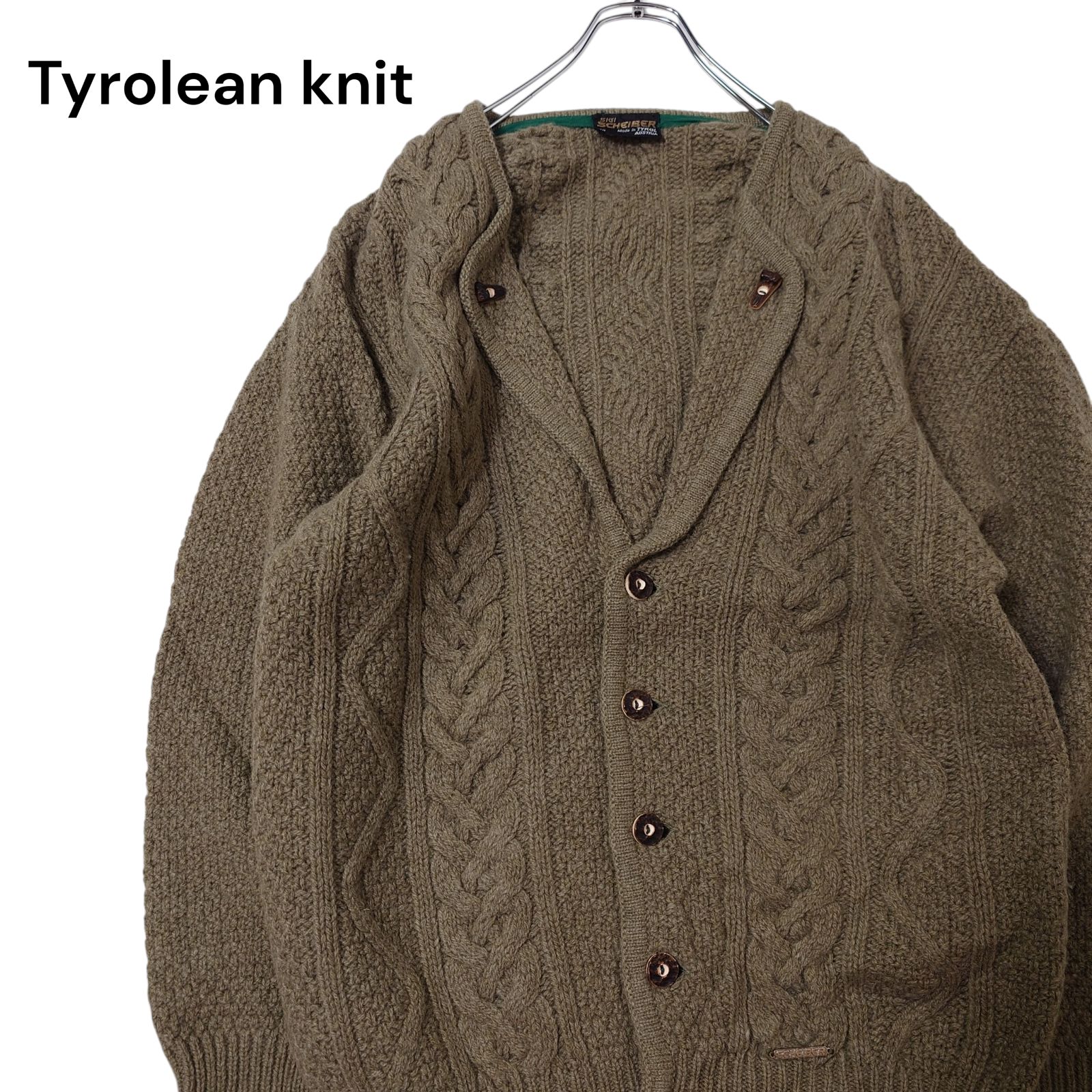 80～90 s SIGI チロリアンニット オーストリア製 テーラードジャケット ケーブル編み ユーロヴィンテージ ヨーロッパ古着 カーキ 80年代 90年代