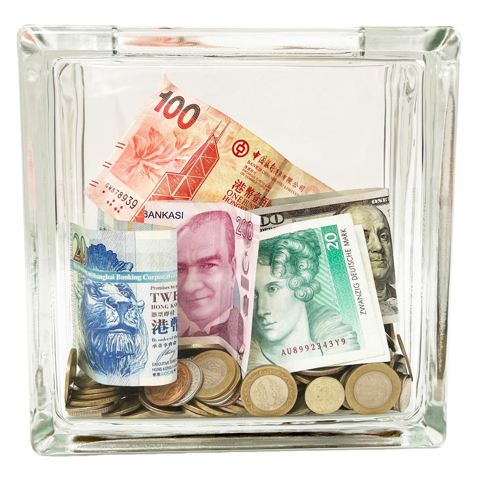 ONYX JAPAN ガラス ブロック バンク スクエア 透明 中が見える クラフト 貯金箱 コイン ディスプレイ インテリア