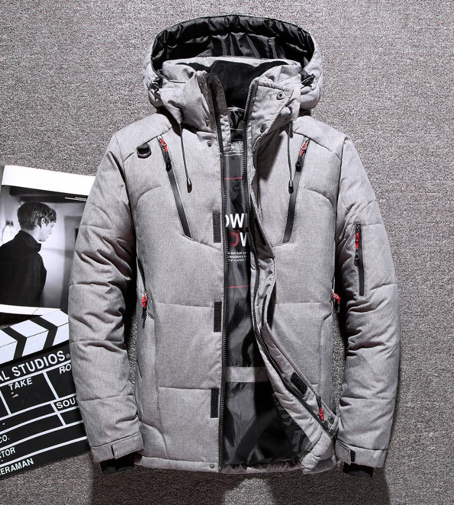 foveitaa ダウンジャケット メンズ 冬服 ウィンターダウンジャケット 秋冬アウター コート アウトドア フード付き ハイネック 防寒 暖かい アヒル 羽毛 アウター 分厚い ジャケット オシャレ トレンチコート