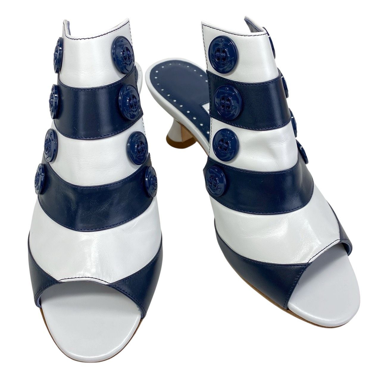 B 4205 MANOLO BLAHNIK マノロ ブラニク ミュール サンダル ピンヒール ストライプ オーシャナス レザー