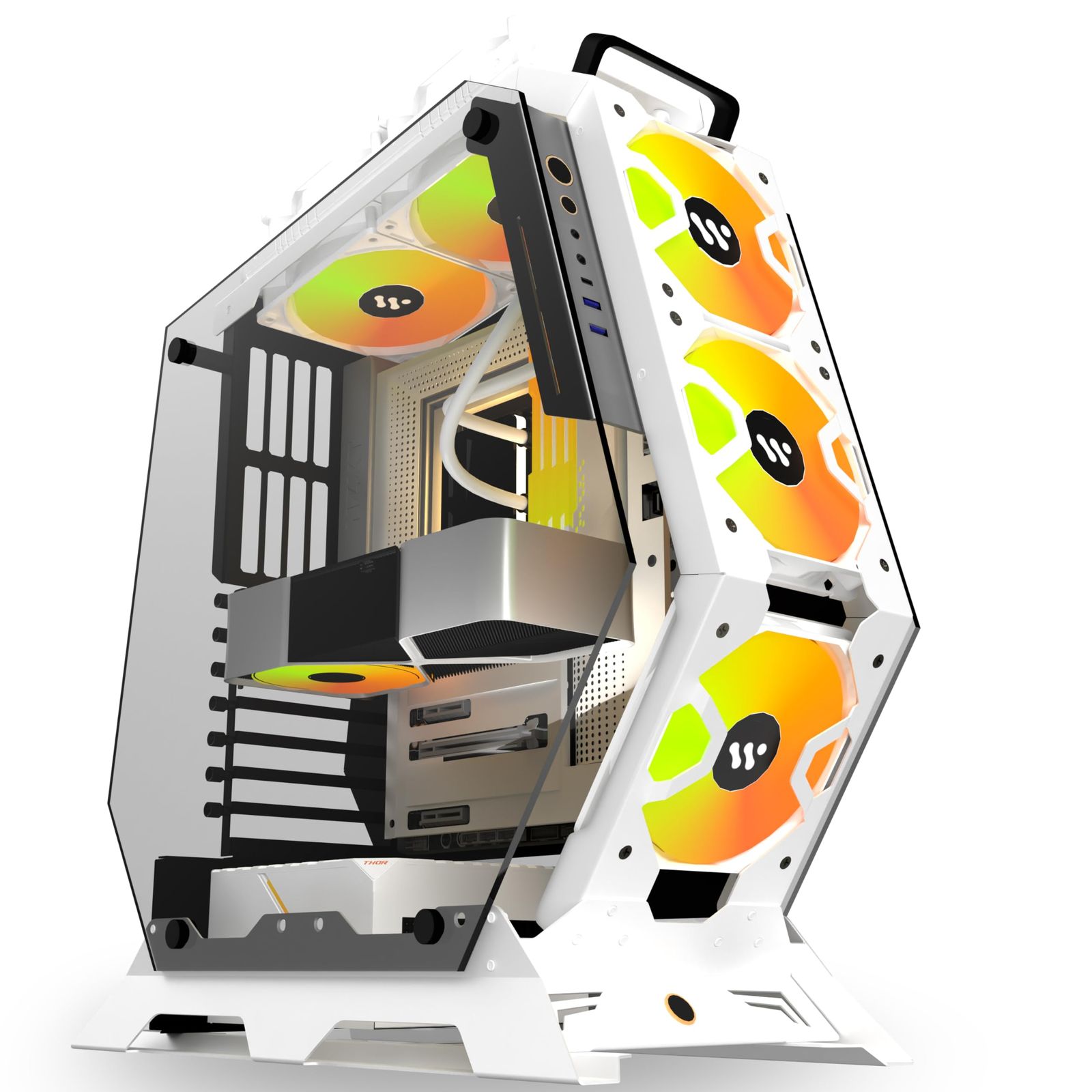 KEDIERS pcケース ミドルタワー5 PWM ARGBファン ミドルタワーpcケース 2 4 mm強化ガラス搭載C 570 570-ホワイト