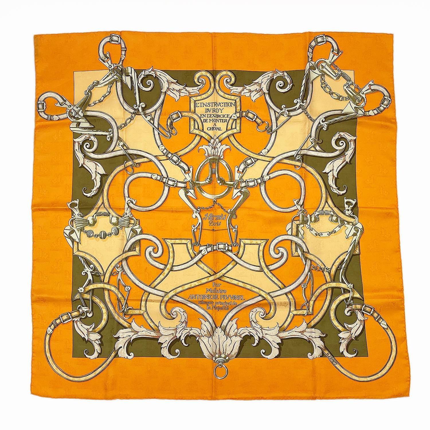HERMES エルメス カレ90 LINS TRUCTION DU ROY 帝王学 ジャカードシルク オレンジ