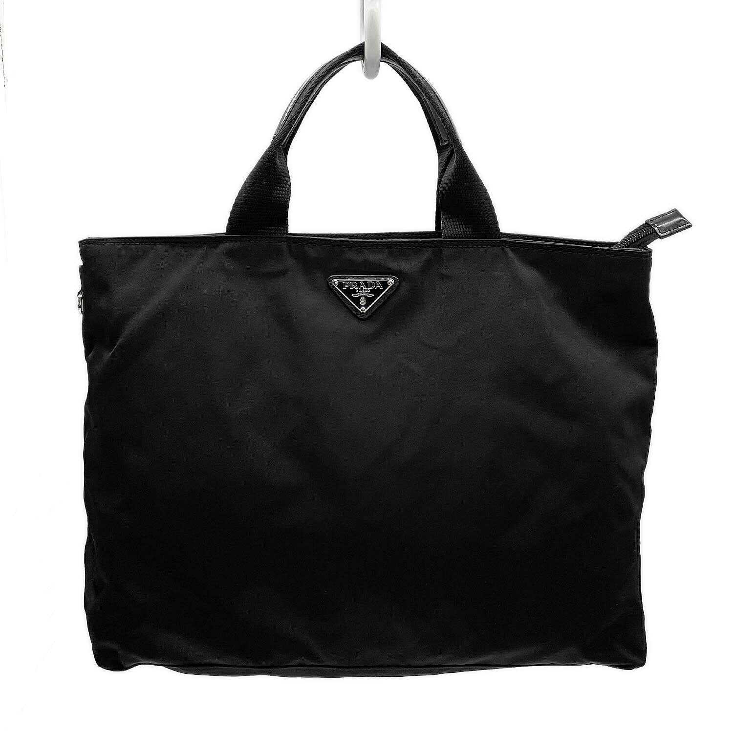 美品 プラダ ナイロン レザー 2way トートバッグ 三角ロゴ A4 ブラック PRADA プラダ 2WAY トートバッグ ショルダー 三角プレート