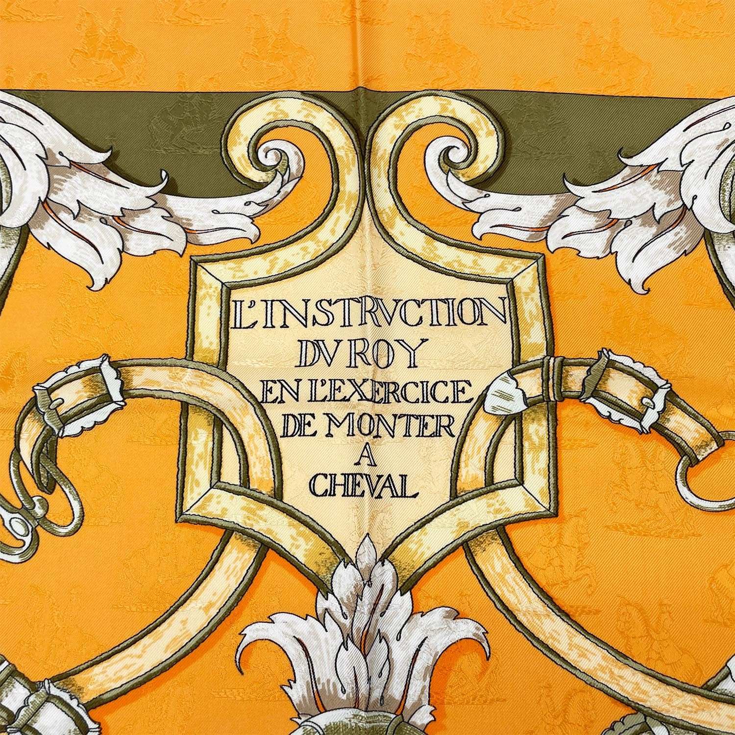 HERMES エルメス カレ90 LINS TRUCTION DU ROY 帝王学 ジャカードシルク オレンジ