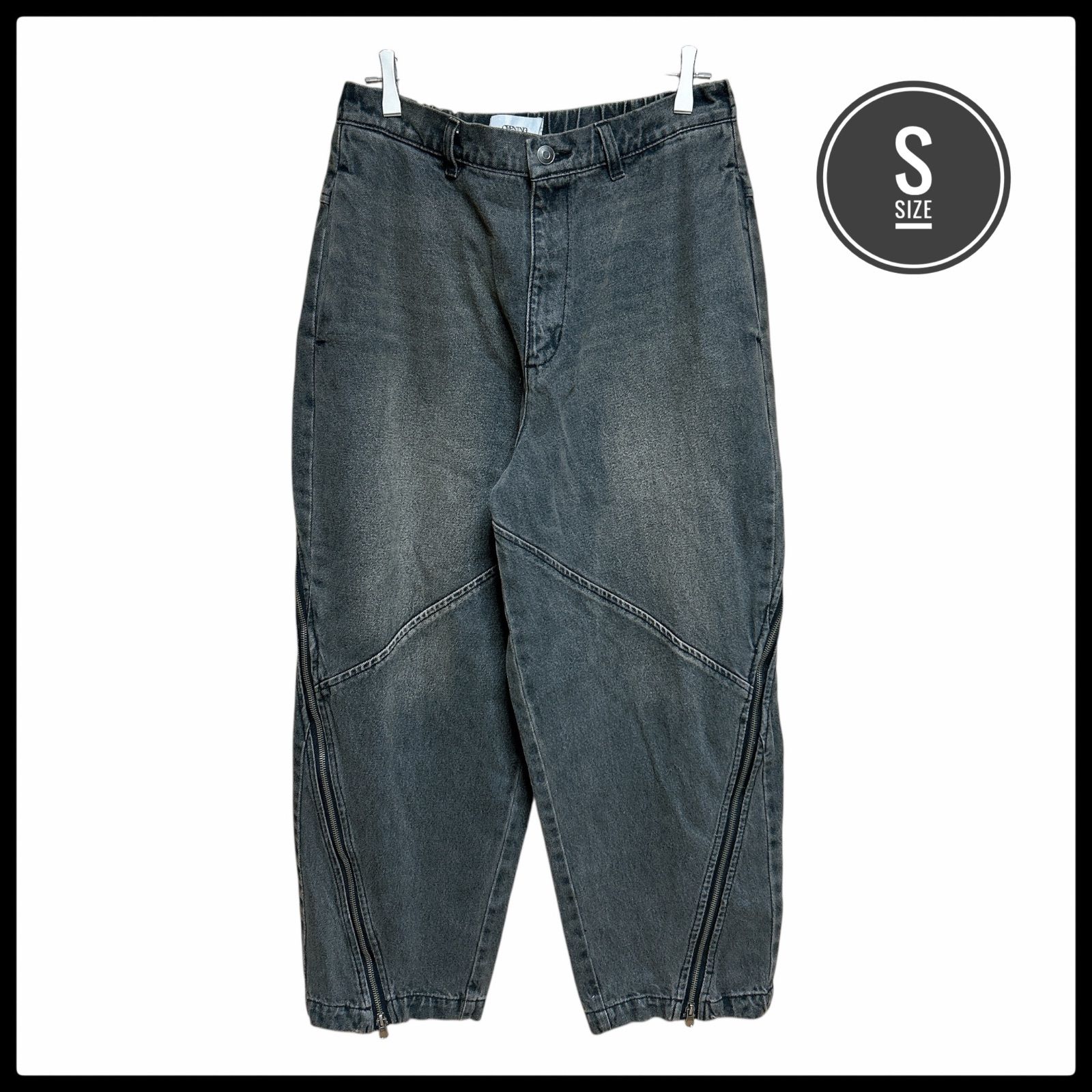 OPENING ACT ブラックオーバーダイ サイドジップ オーバー デニム