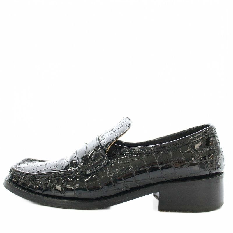 ファビオルスコーニ FABIO RUSCONI ローファー ヒール エナメル クロコ型押し モカシン 39 黒 ブラック G