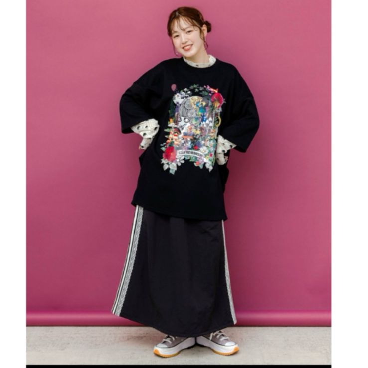 Scolar レース×ライン入りナイロンワッシャースカート