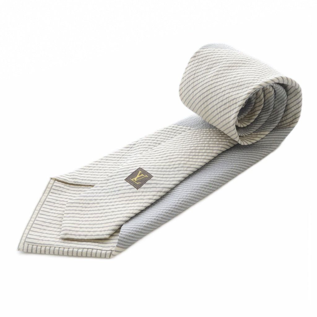 ルイヴィトン LOUIS VUITTON シルク ストライプネクタイ グレー