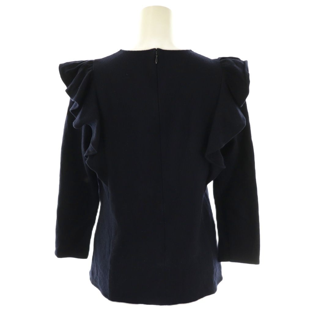 ボーダーズアットバルコニー BORDERS at BALCONY ラッフルスリーブウールトップス ニット カットソー ウール 36 ネイビー 紺 フリル袖 長袖 CX OS