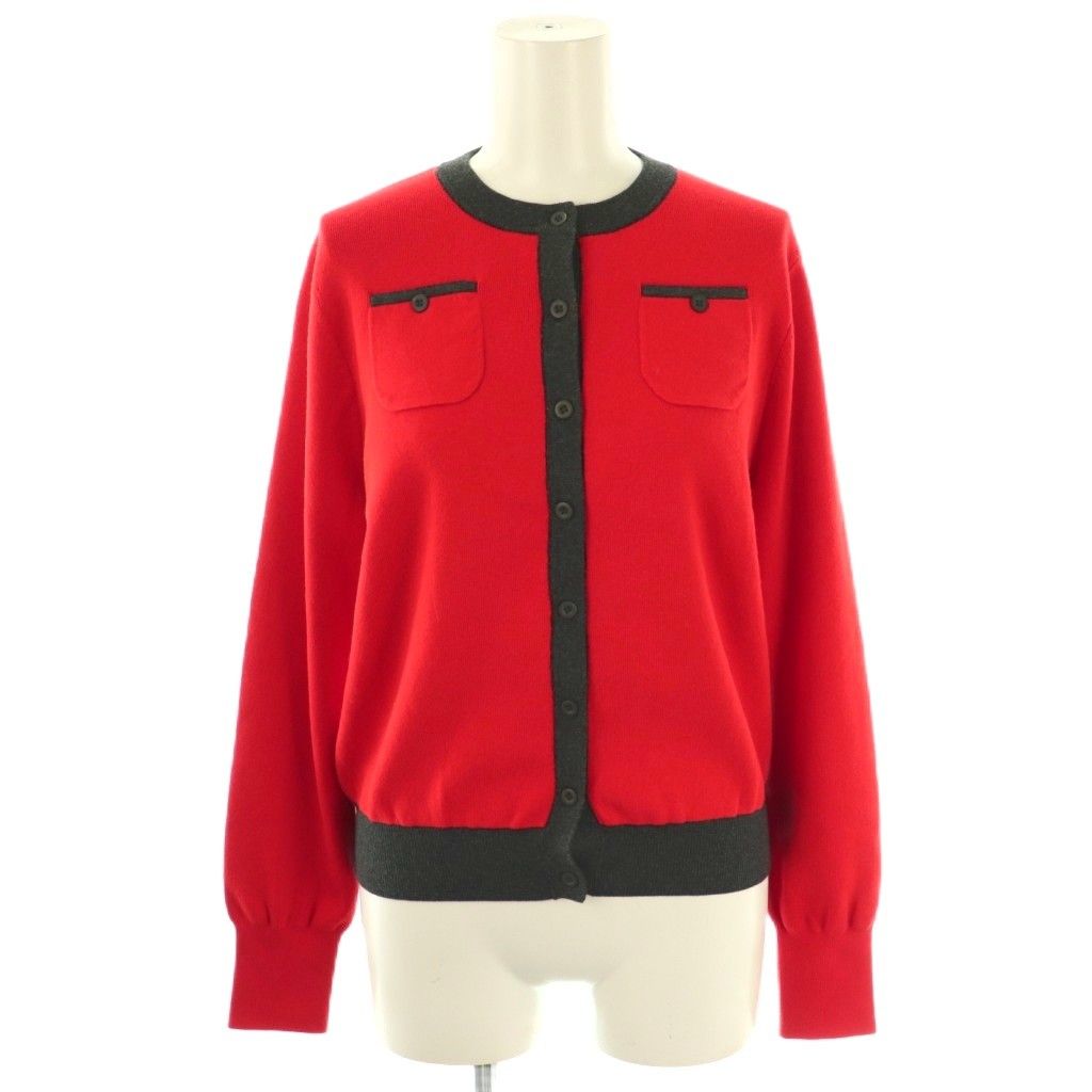 キャバンCABaN コットンカシミヤ バイカラークルーネックカーディガン　レッド コットンカシミヤ バイカラークルーネックカーディガン | CABaN