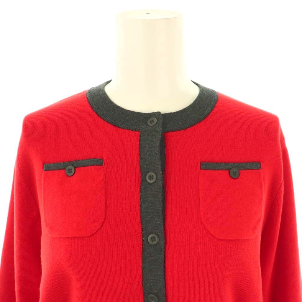 キャバンCABaN コットンカシミヤ バイカラークルーネックカーディガン　レッド コットンカシミヤ バイカラークルーネックカーディガン | CABaN