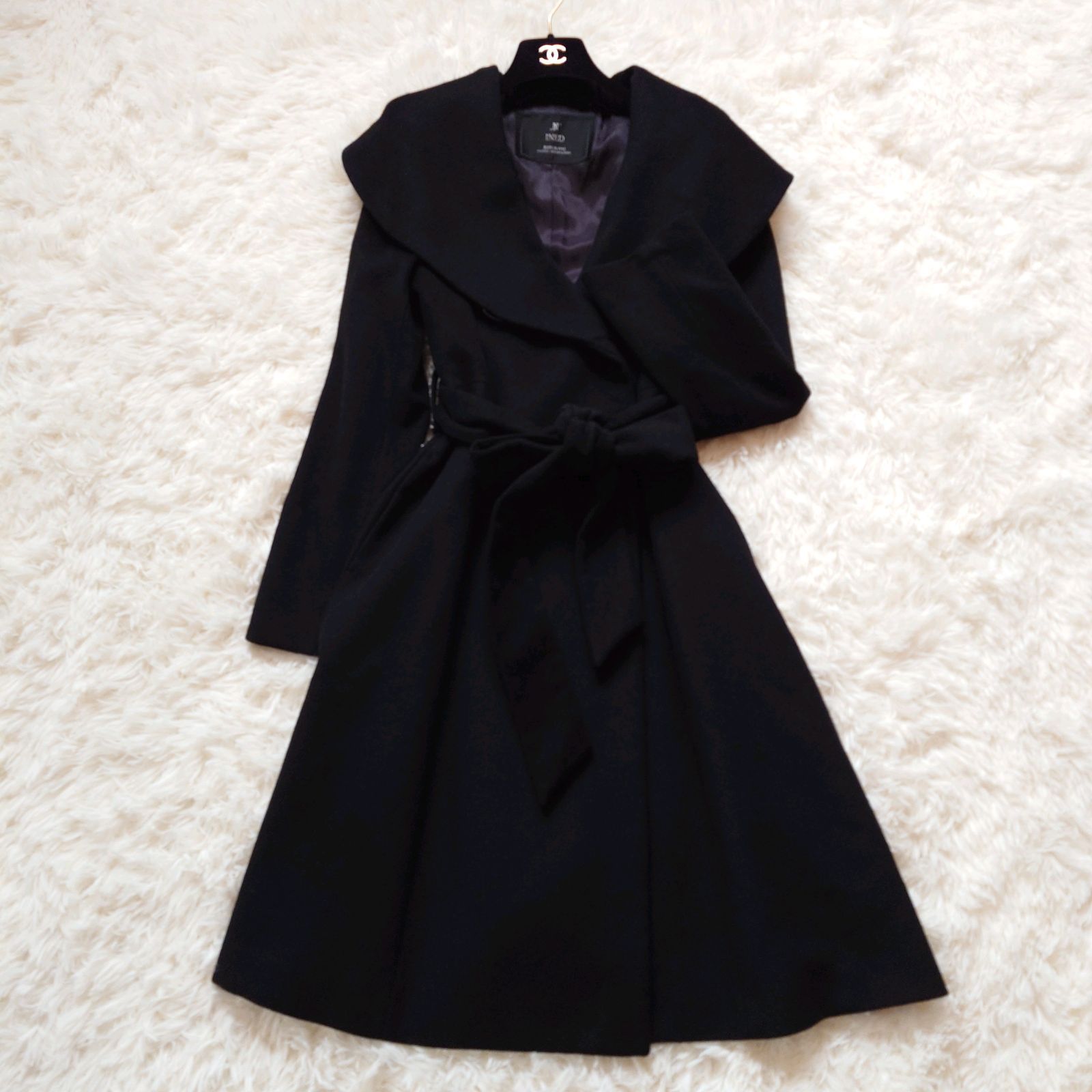 INED イネド ショールカラー 女優襟 ロングコート ベルテッドコート