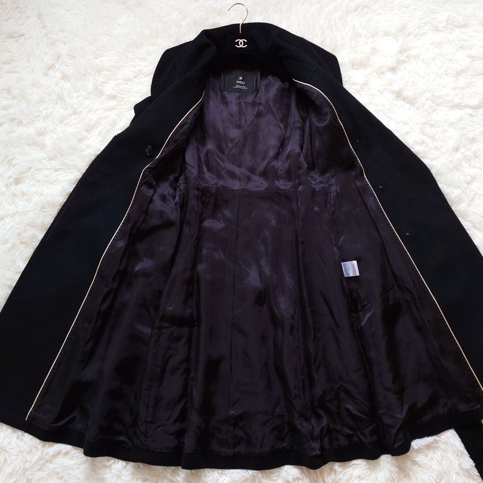 INED イネド ショールカラー 女優襟 ロングコート ベルテッドコート