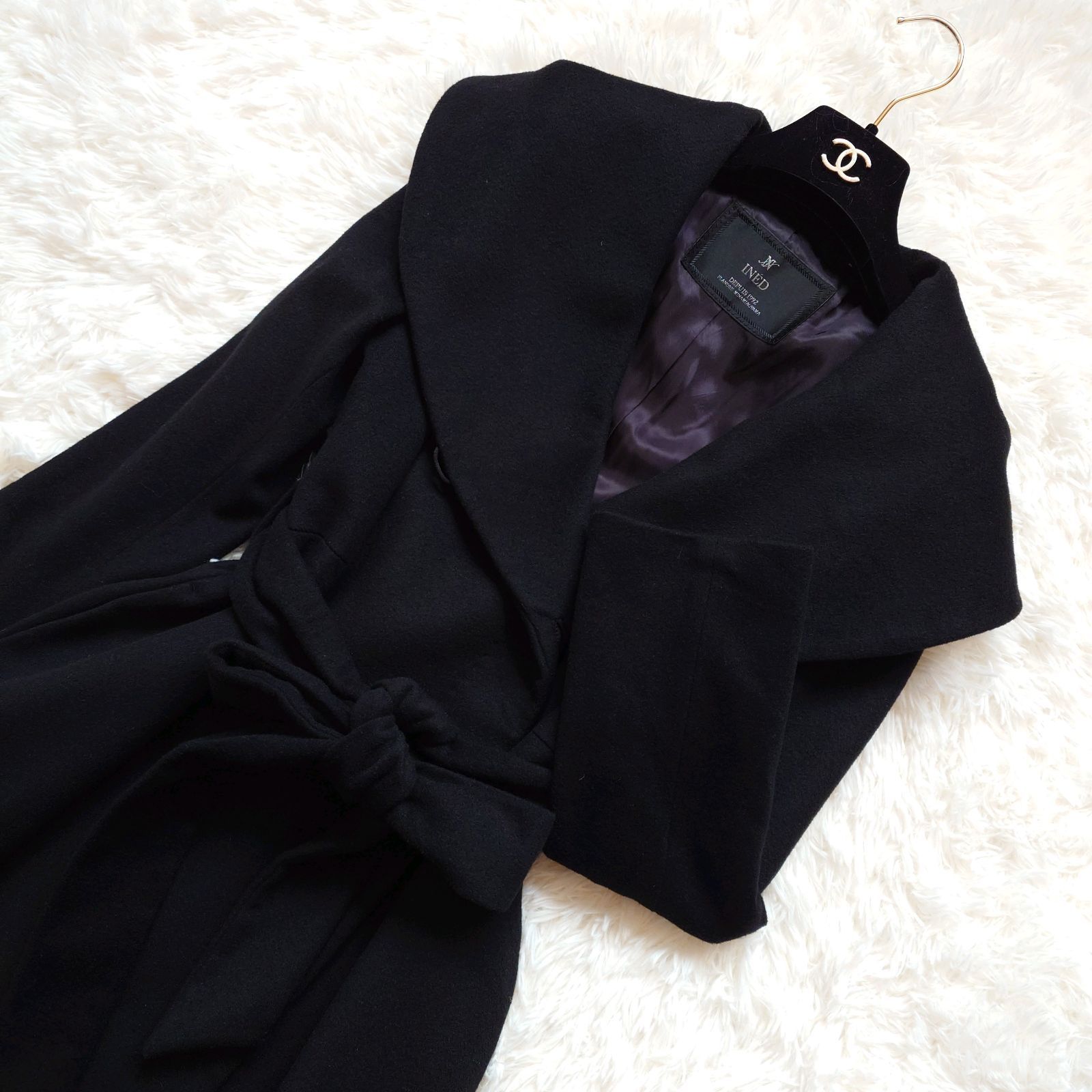 INED イネド ショールカラー 女優襟 ロングコート ベルテッドコート