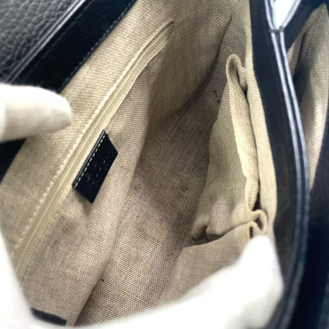 GUCCI インターロッキングG 2WAY レザー ブラック ショルダーバッグ