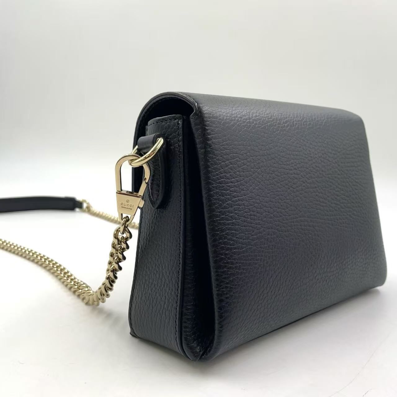 GUCCI インターロッキングG ミニ レザー ブラック ショルダーバッグ