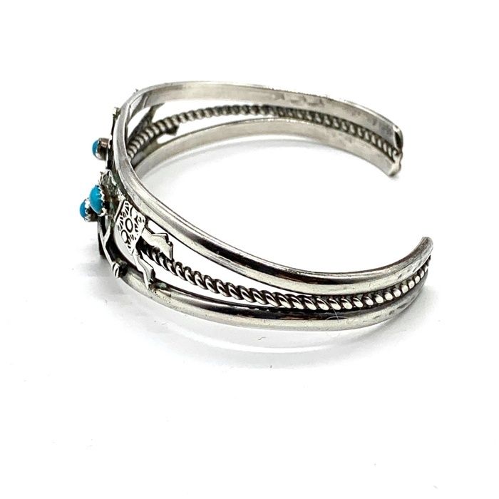 ナバホ族 S,WILSON ココペリ ターコイズ シルバーバングル STERLING