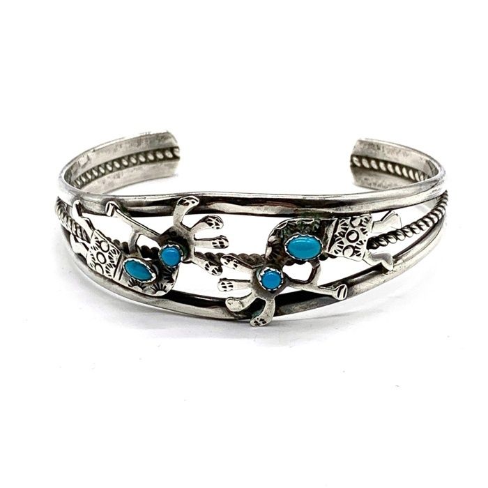 ナバホ族 S,WILSON ココペリ ターコイズ シルバーバングル STERLING