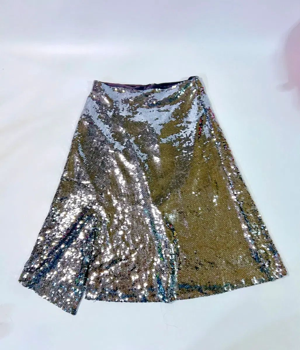 シルバー スパンコール ミディ スカート M
