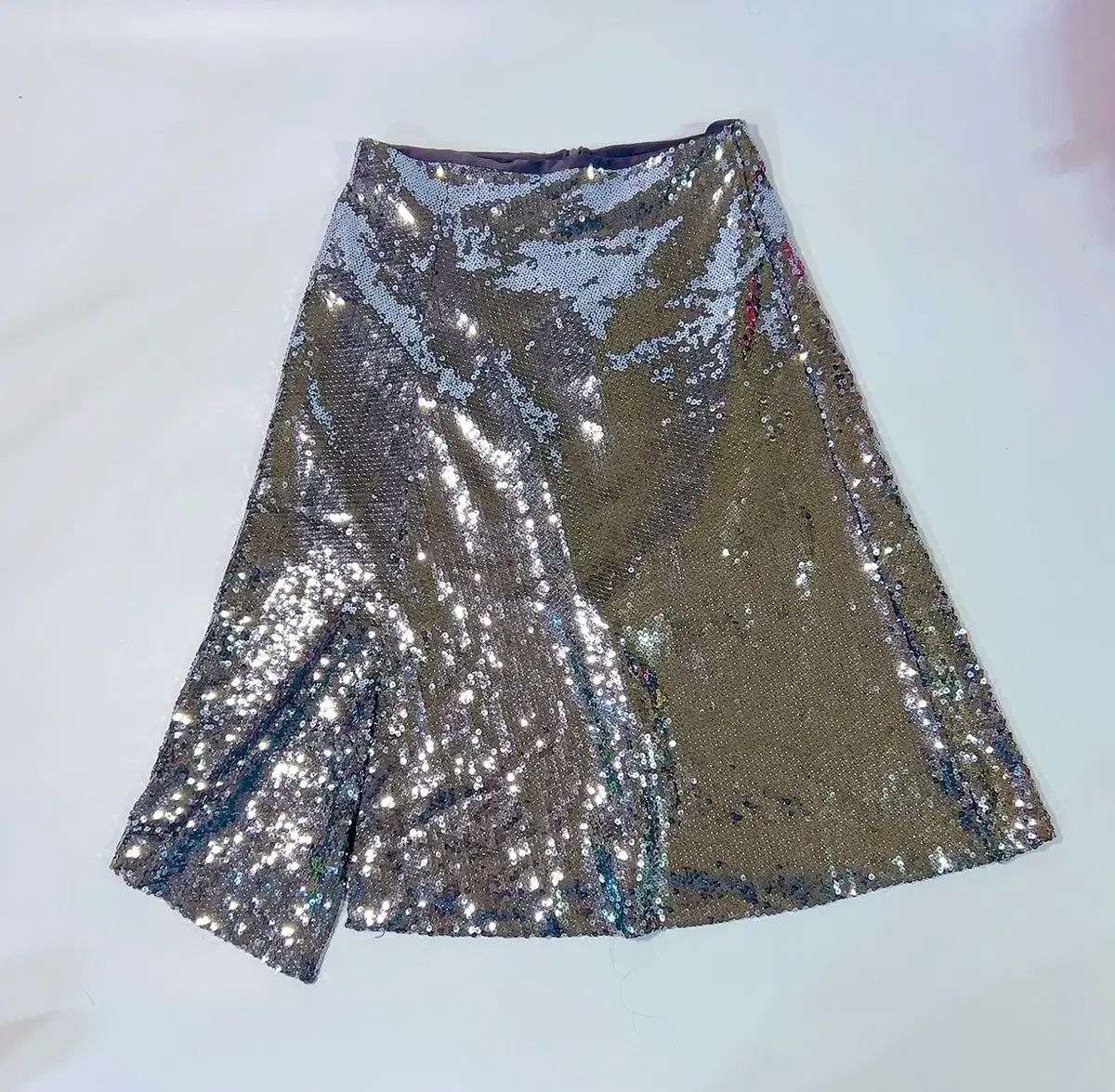 シルバー スパンコール ミディ スカート M