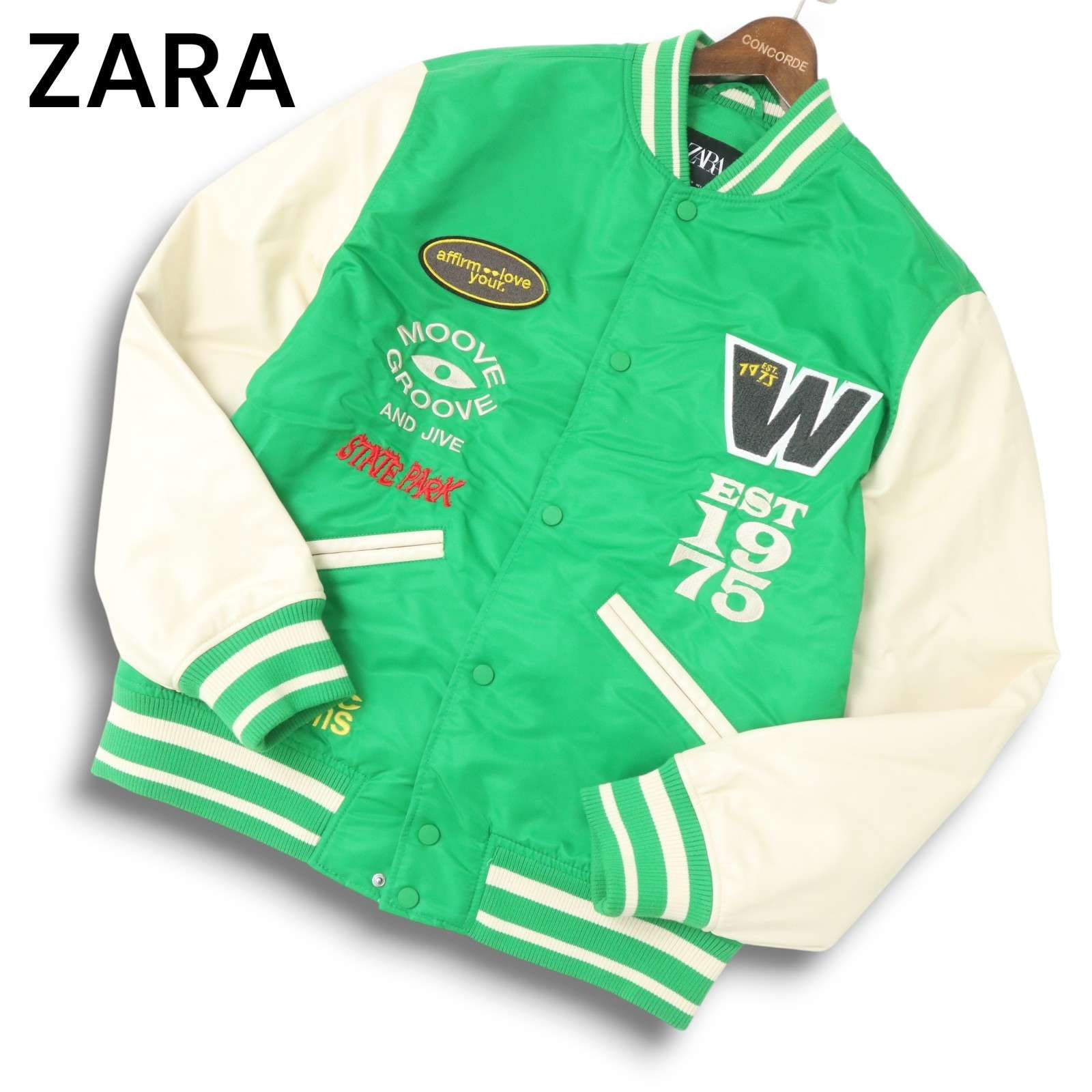 ZARA ザラ マン 現行タグ☆ 秋冬 刺繍 ワッペン 袖革 フェイク レザー