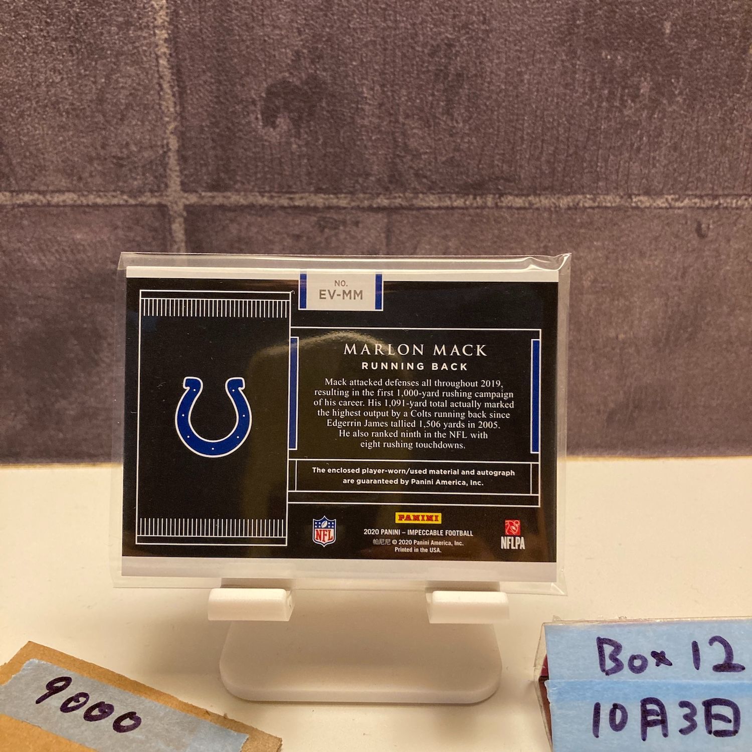 2020 Panini Impeccable Marlon Mack 52 75 直筆サインカード Indianapolis Colts パッチ カード