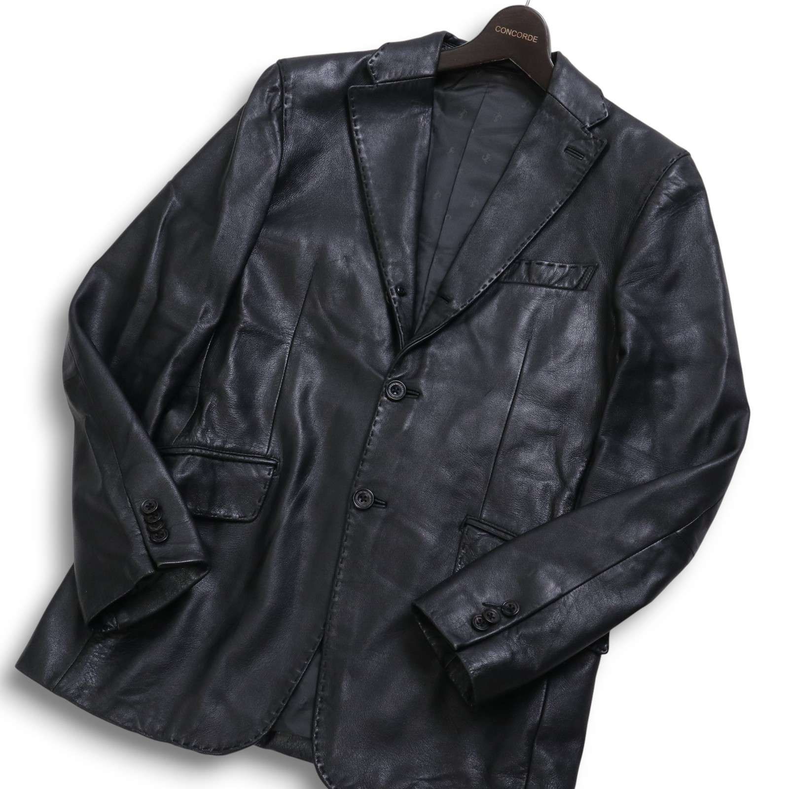abx エービーエックス BLACK LABEL 秋冬 羊革★ ラム レザー テーラード ジャケット Sz.2　メンズ 黒 abx エービーエックス BLACK LABEL 秋冬 羊革☆ ラム レザー