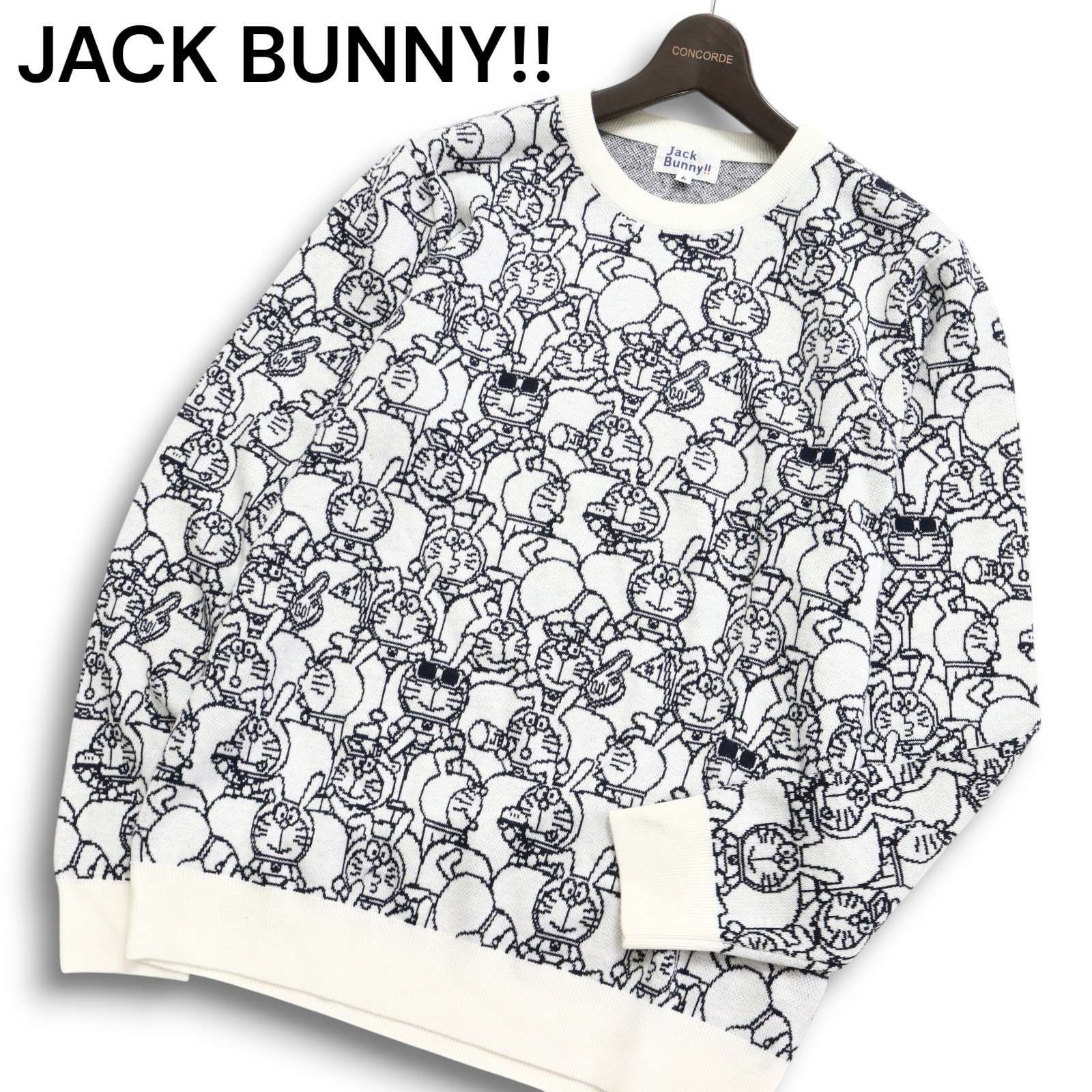 JACK BUNNY!! ジャックバニー パーリーゲイツ × ドラえもん 総柄 通年 ウール混 ゴルフ ニット セーター Sz.6 メンズ