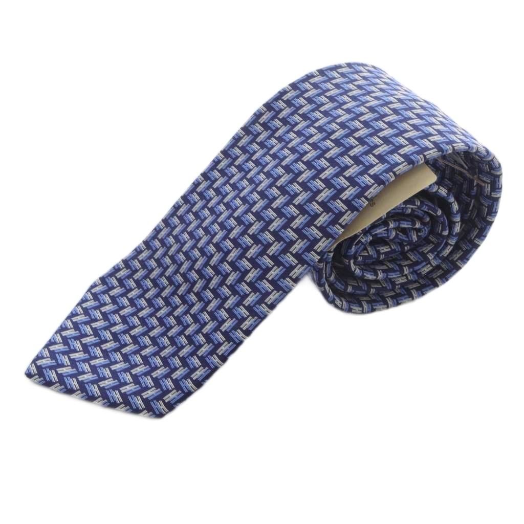 エルメス 総柄 ネクタイ シルク 紺 ネイビー 青 ブルー