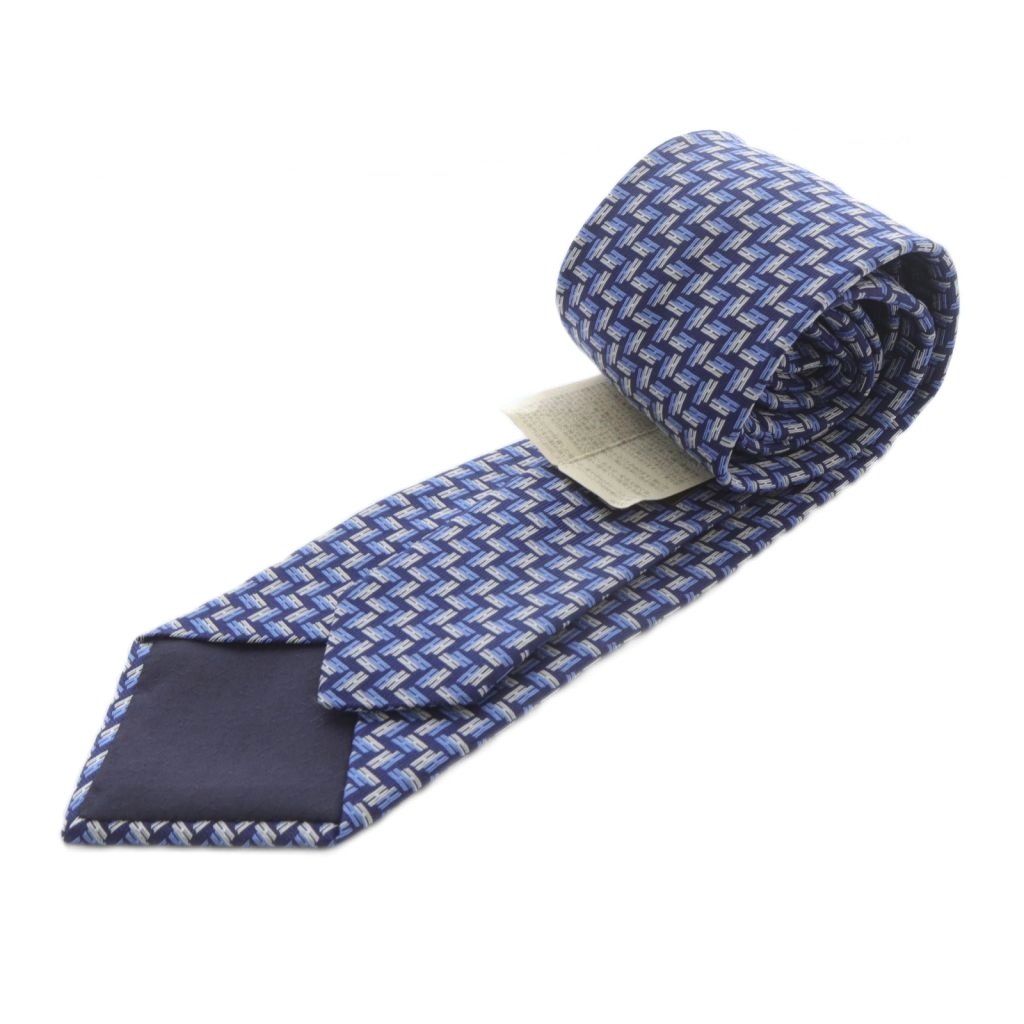 エルメス 総柄 ネクタイ シルク 紺 ネイビー 青 ブルー