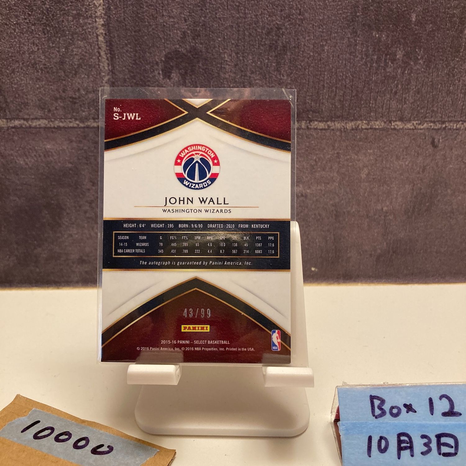 2015-16 Panini Select John Wall 43 99 直筆サインカード Washington Wizards カード